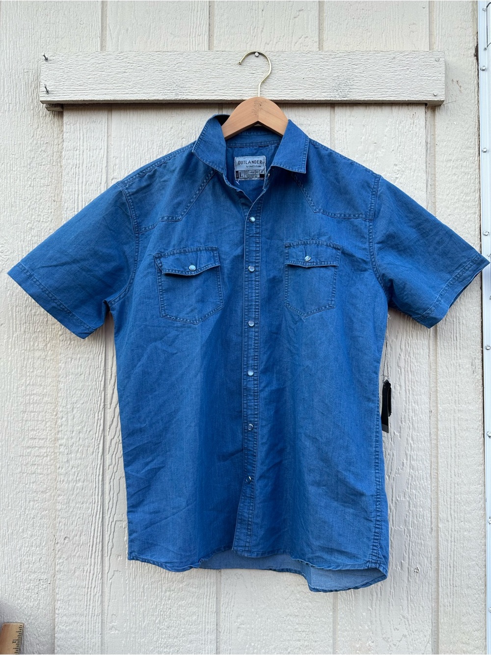 Men’s Short-Sleeve Casual Button-Down Shirt in Blue Denim western snap button